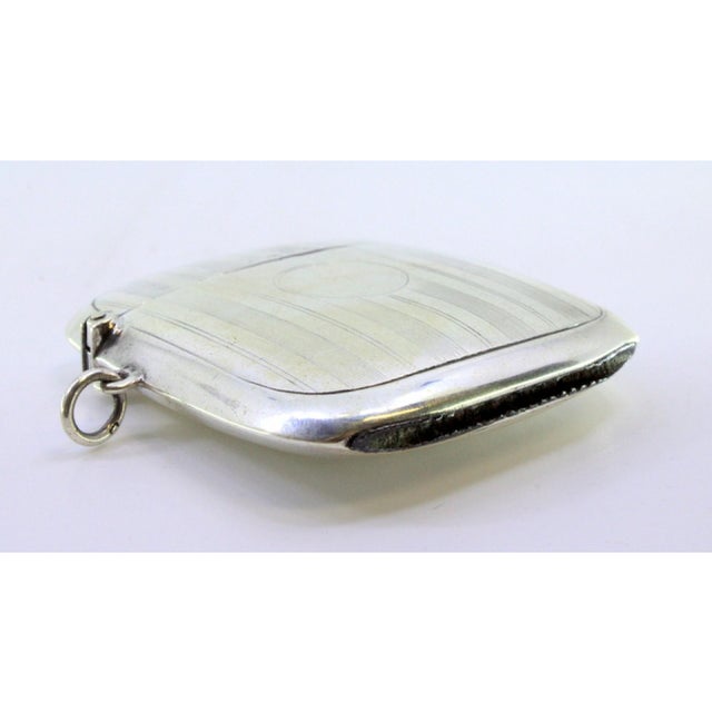 Guilloche Silver Matchbox with Bands at the Top Surrounding a Monogram Card For Sale - Image 4 of 8