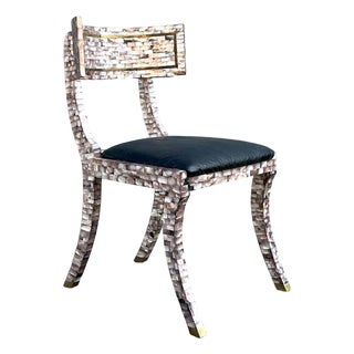 Vintage Boho Maitland Smith Tessellated Capiz Shell Klismos Chair For Sale