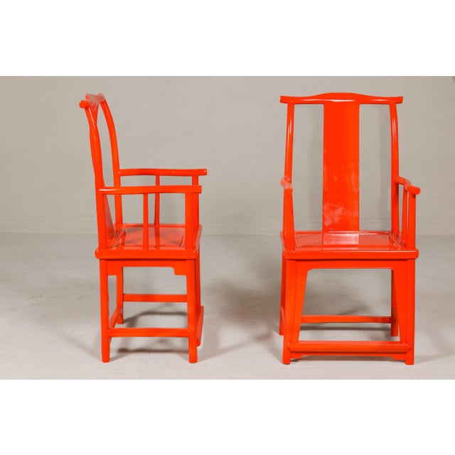 Wood "The Lava Chair", Yoke Back Armchairs with Custom Deep Orange Lacquer - A Pair For Sale - Image 7 of 12