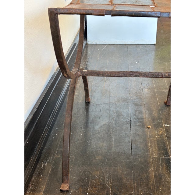 Vintage Wrought Iron Basketweave Stool For Sale - Image 4 of 4