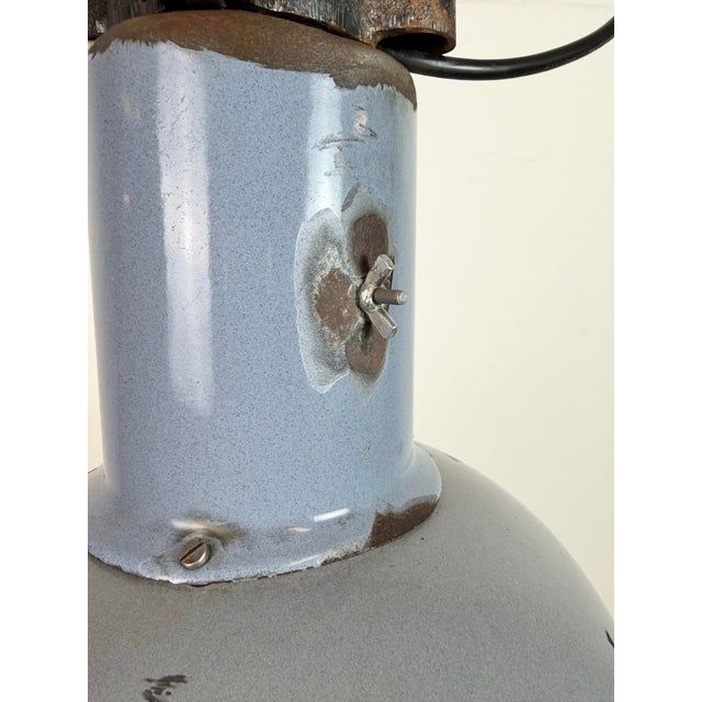 Gray Bauhaus Industrial Grey Enamel Pendant Lamp from Elektrosvit, 1930s For Sale - Image 8 of 18