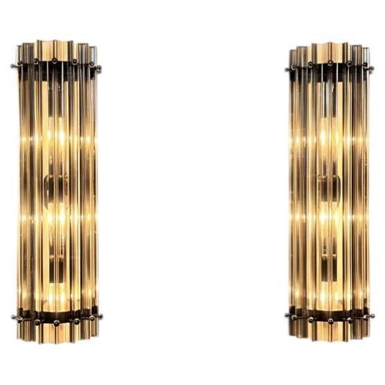 Italian Smoked Murano Glass Wall Sconces in the style of Venini, 1990s, Set of 2 For Sale - Image 16 of 16