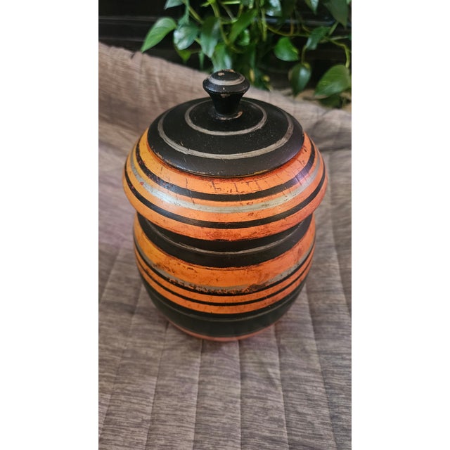 Mid-Century Modern 1960s Mid-Century Pakistani Hand-Turned Wooden Lacquerware Jar For Sale - Image 3 of 10