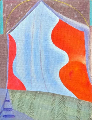 2022 "Curtain" Contemporary Colorful Abstract Mixed Media Interior Space Painting by Jessica Simorte