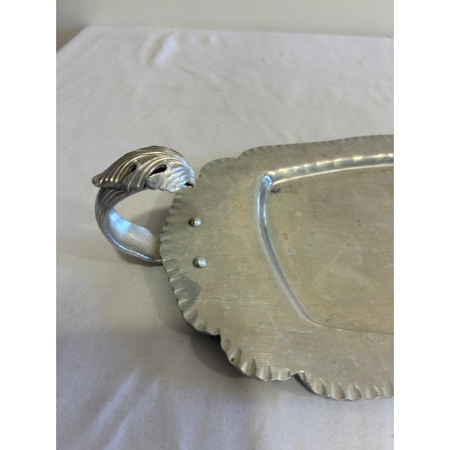 Vintage Hand Wrought Aluminum Tray With Leaf Handles For Sale - Image 10 of 11