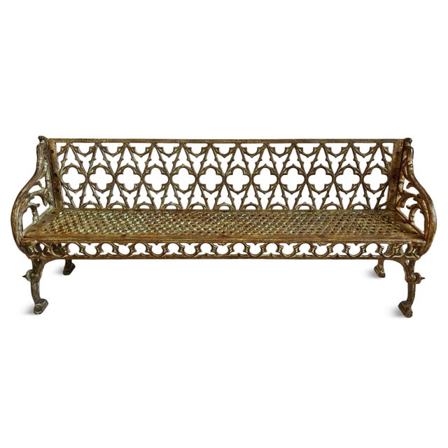 Aged vintage cast iron Moorish design garden bench. Beautiful authentic patina of brown/red and green rust. Recommended...