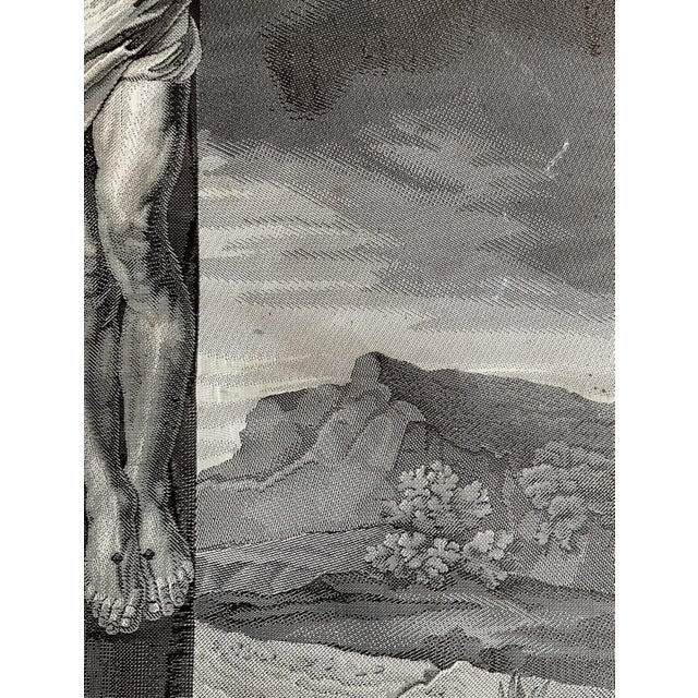 19th Century Antique French Jacquard Woven Silk Crucifixion by Verzier Bonnart & Cie, Lyon, 1840s For Sale - Image 5 of 7
