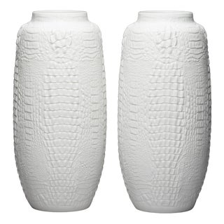 Op-Art Bisque Porcelain Vases with Crocodile Reptile Relief by Manfred Frey for AK Kaiser, 1960s, Set of 2 For Sale