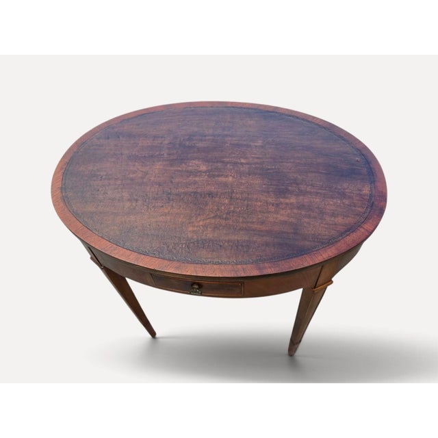 1920 English Sheraton Mahogany Leather Top Side/Sofa Tables, American Made. For Sale - Image 14 of 16
