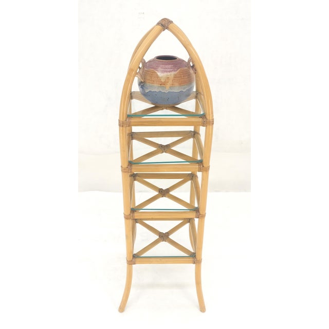Bamboo & Leather Figural 13" Square Profile Dome Shape Etagere MINT For Sale - Image 11 of 13