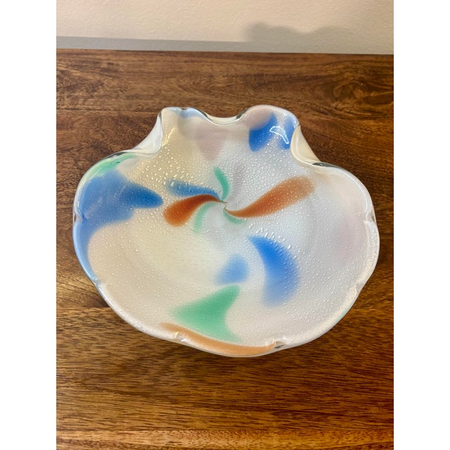 Murano Vintage Murano Seashell Art Glass Bowl, Italian Cased Glass Catchall Dish For Sale - Image 4 of 7