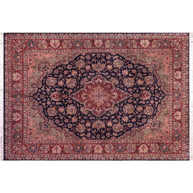 Blue Art Nouveau 1990's Tabriz Pak-Persian Blue/Ivory Wool Rug - 9'2'' X 12'5'' For Sale - Image 8 of 9