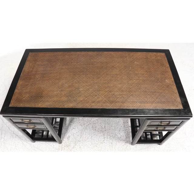 Wood Antique Chinese Black Lacquer Scholar Travel Desk & Two Yoke Back Chairs For Sale - Image 7 of 18