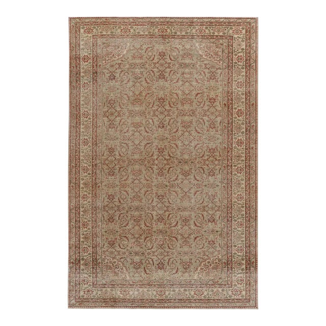 Vintage Turkish Rug in Green With Red Herati Floral Pattern, From Rug & Kilim For Sale