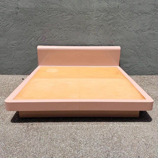 Postmodern Postmodern Pink Gloss Laminate King Size Waterfall Platform Bed For Sale - Image 3 of 12