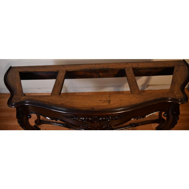 1880s Antique French Louis XV Hand Carved Walnut & Marble Top Console Sofa Table For Sale - Image 18 of 18