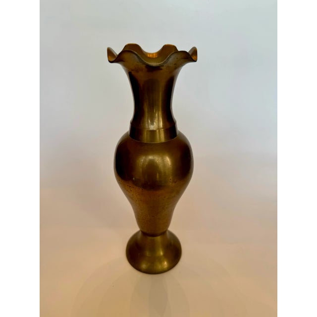 Hollywood Regency Scalloped Edge Solid Brass Vase For Sale - Image 10 of 11