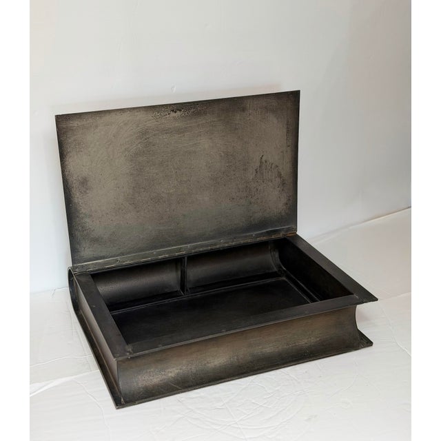Charcoal 1980s Italian Brutalist “Il Teatro” Metal Book Rectangular Box For Sale - Image 8 of 12