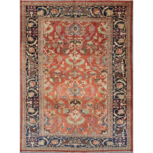 Large Antique Hand Knotted Sultanabad Rug in Red and Blue For Sale - Image 10 of 10