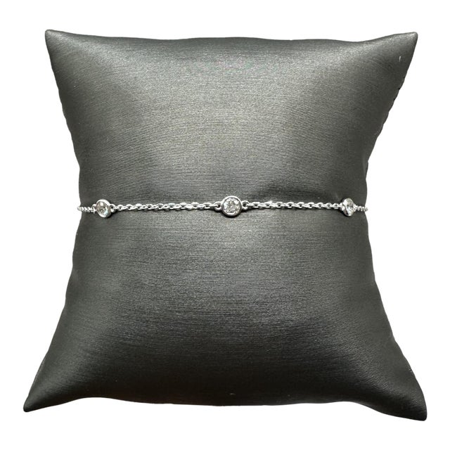 Diamond Station Bracelet in 14kt White Gold – 0.33ctw, 7in, New For Sale