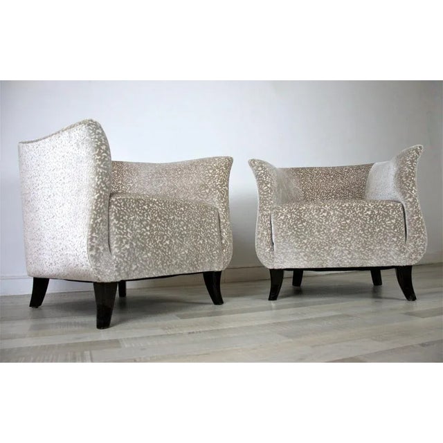 Set of Vintage Club Chair in Beige Velvet, 1930s For Sale - Image 3 of 5