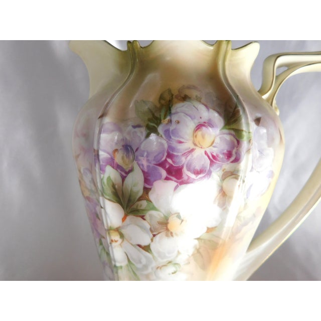 1930s Pale Yellow Coffee Pot With Purple and White Flowers-No Lid For Sale - Image 4 of 8