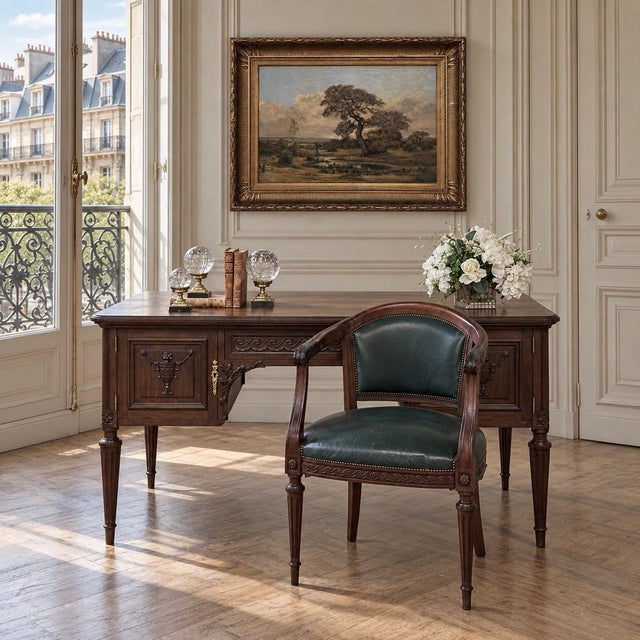 French Antique French Louis XVI Neoclassical Mahogany Armchair by Hirler of Alsace For Sale - Image 3 of 18