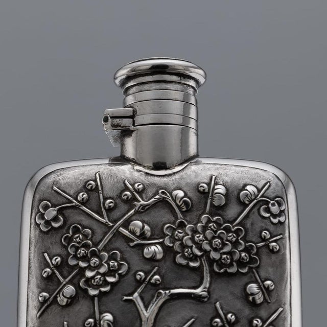 Antique Japanese Export Silver Cherry Blossom Hip Flask, 19th Century For Sale - Image 16 of 17