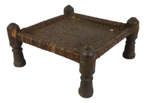 19th Century Low Cedar Stool, Nuristan, 1890s