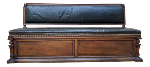 Napoleon III Storage Bench with Carved Walnut and Leather Upholstery