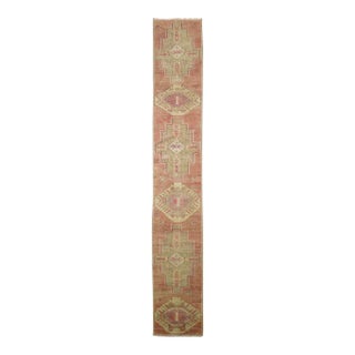 Vintage Narrow Pink Turkish Oushak Runner - 1'6" x 9'11" For Sale