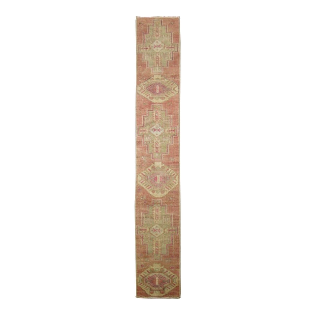 Vintage Narrow Pink Turkish Oushak Runner - 1'6" x 9'11" For Sale