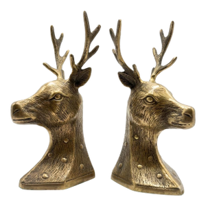 Vintage Mid Century Brass Stag Head Bookends - Set of 2