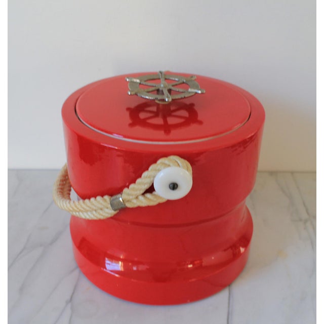 Late 20th Century Vintage Nautical Theme Red Ice Bucket For Sale - Image 5 of 12