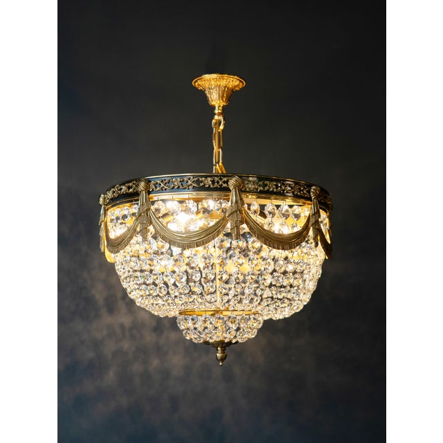 Art Deco Art Deco Low Plafonnier Crystal Chandelier in Gold Lustre Brass For Sale - Image 3 of 7