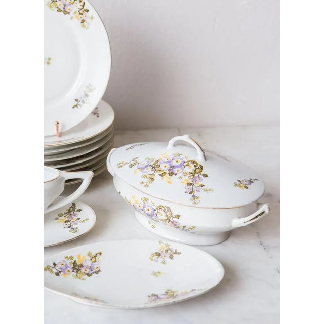 Porcelain Dishes with Flowers from Limoges, 1940s, Set of 36 For Sale - Image 6 of 10