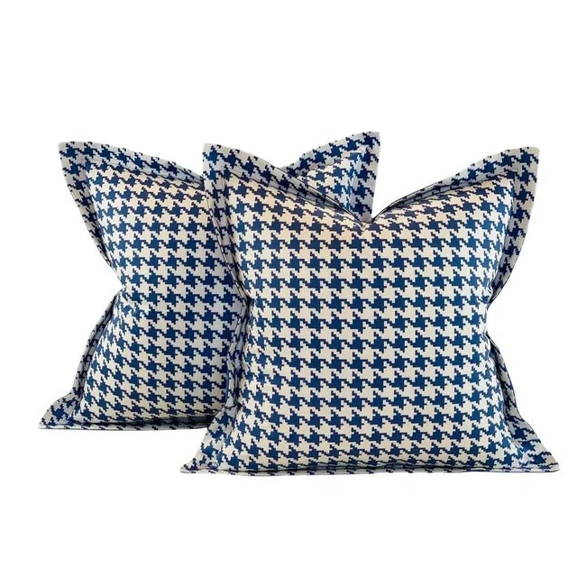 2010s Free Spirit Designer Vicki Payne Blue & White Check Dogtooth Houndstooth Fabric- 5.7 Yards For Sale - Image 5 of 6
