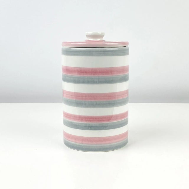 1970s Italian Grey and Pink Striped Ceramic Canister Containers For Sale In New York - Image 6 of 13