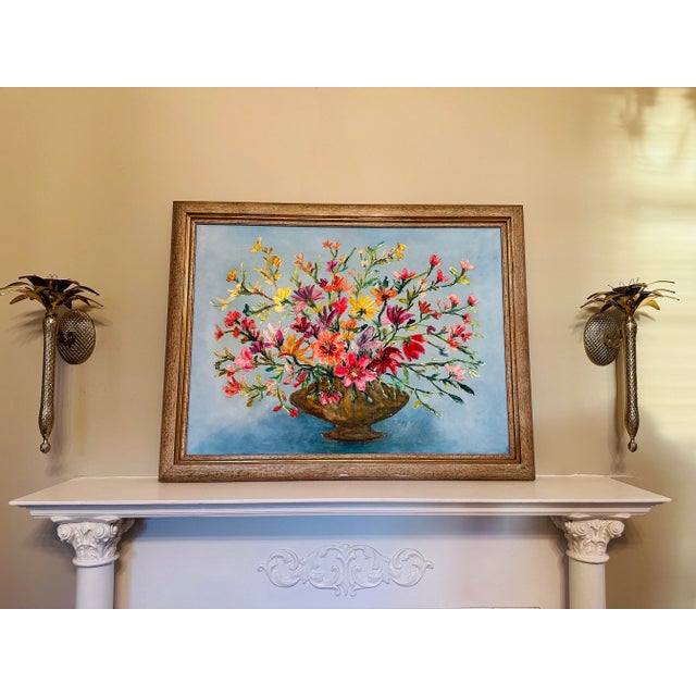This beautiful painting is so bright and cheerful! Great texture and elegantly framed