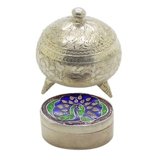 Vintage Italian Silver Duo Pill Trinket Boxes with Tripod Feet, 1980s, Set of 2 For Sale