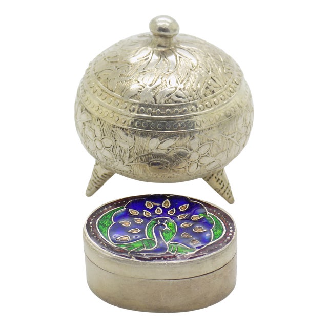 Vintage Italian Silver Duo Pill Trinket Boxes with Tripod Feet, 1980s, Set of 2 For Sale