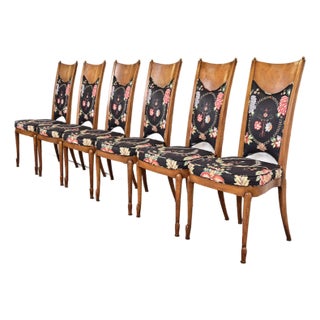 William Doezema for Mastercraft Mid-Century Modern Hollywood Regency Burl Wood Dining Chairs, Set of Six For Sale
