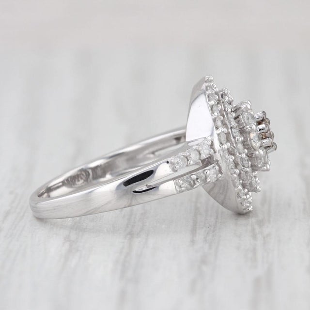 Modern 1.26ctw Diamond Halo Engagement Ring 10k White Gold Size 7 Champagne Center For Sale - Image 3 of 8