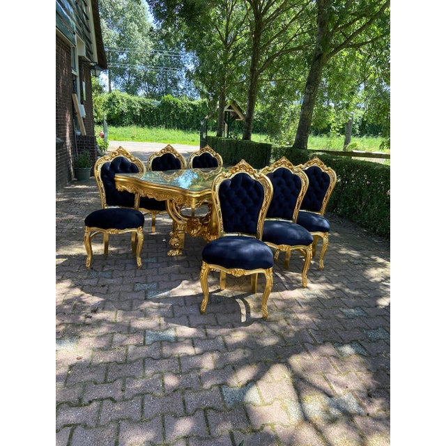 1980 Italian Baroque Gold Beech Black Velvet Dining Set - 7 PCS For Sale - Image 10 of 17