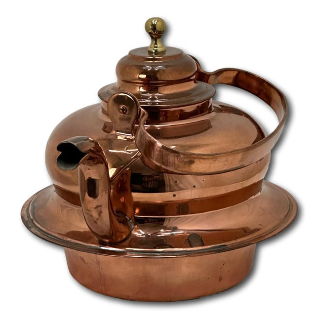 Beautifully Hand Made Large Antique American Heavy Solid Copper & Brass Tea Kettle Circa Late 19th Century For Sale - Image 4 of 12