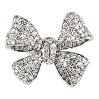 Ladies 18k White Gold 5.00ctw Pave Diamond Bow Statement Cocktail Ring, Size 8 For Sale