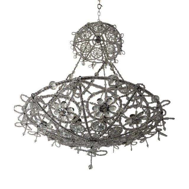 1920s Bows Maison Bagues Style Italian Beaded Crystal Chains Chandelier For Sale