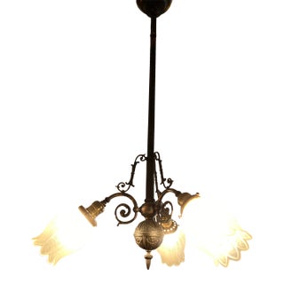 3 Light Antique Japanned Copper Electric Chandelier For Sale