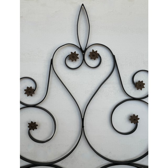 Pair of 1950s Solid Iron Headboard With Metal Fleurs. California King Size For Sale - Image 4 of 9