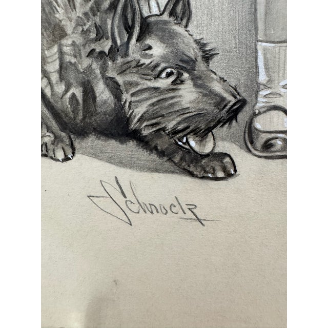 1940s 1940s Original Signed Graphite Illustration of Girl Walking Scottie Dog and Frog, 11 × 8 In. For Sale - Image 5 of 6